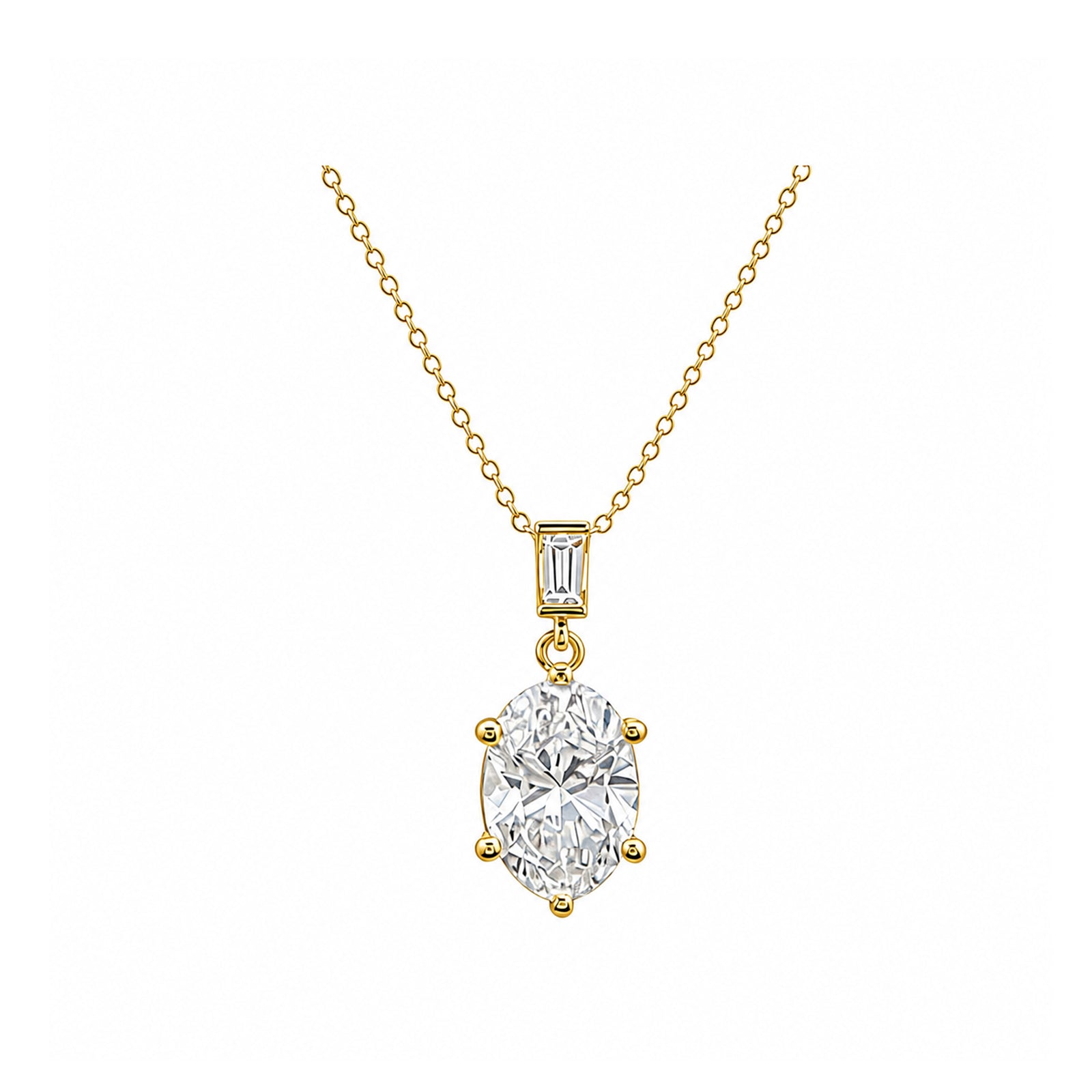 14k Gold Oval Cut Lab-Grown Diamond Necklace - An Ode to Elegant Curves