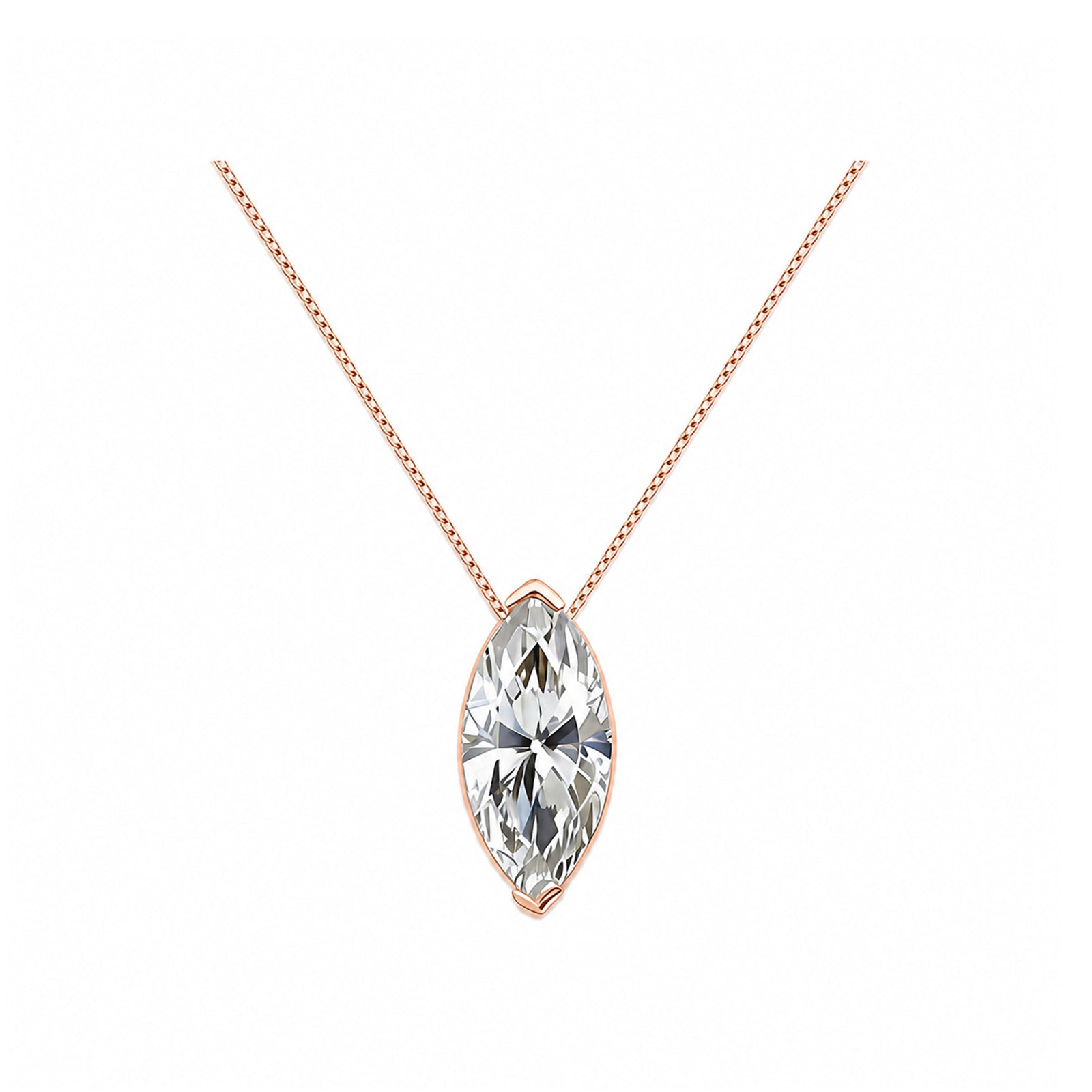 14k Gold Marquise Cut Lab-Grown Diamond Necklace - The Art of Elongated Brilliance
