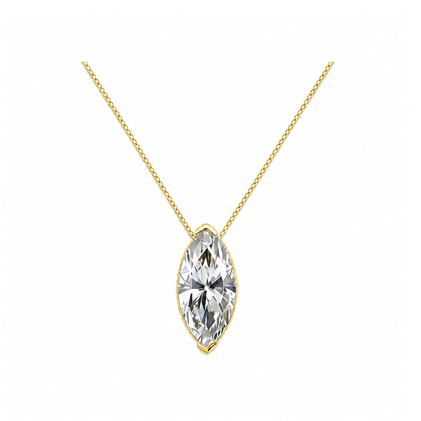 14k Gold Marquise Cut Lab-Grown Diamond Necklace - The Art of Elongated Brilliance