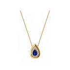 14K Royal Blue Teardrop Halo Pendant Necklace