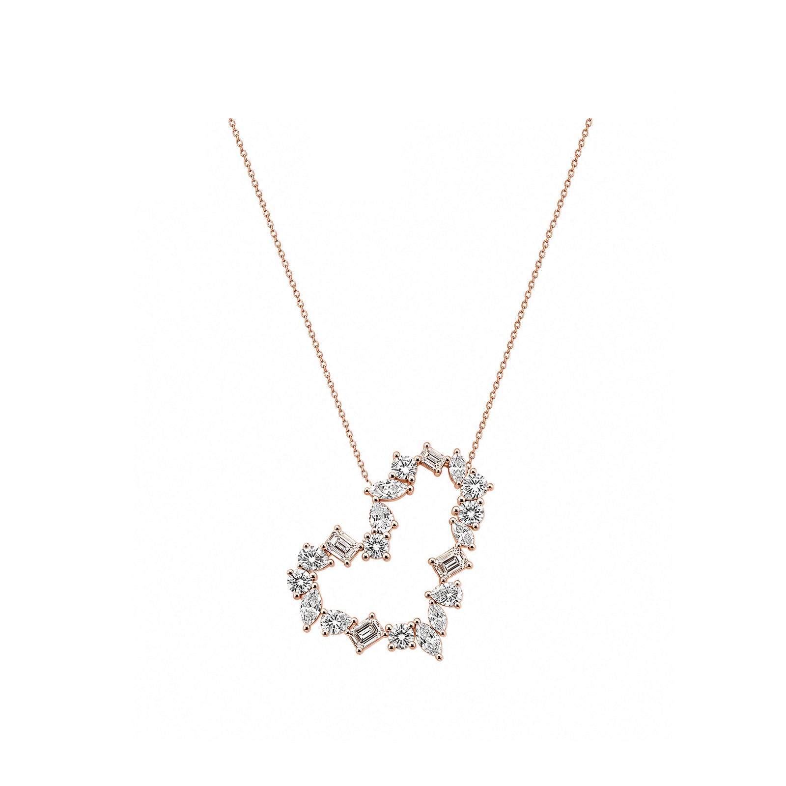 14K Gold  Mixed-Cut Lab-Grown Diamonds Open Heart Pendant Necklace