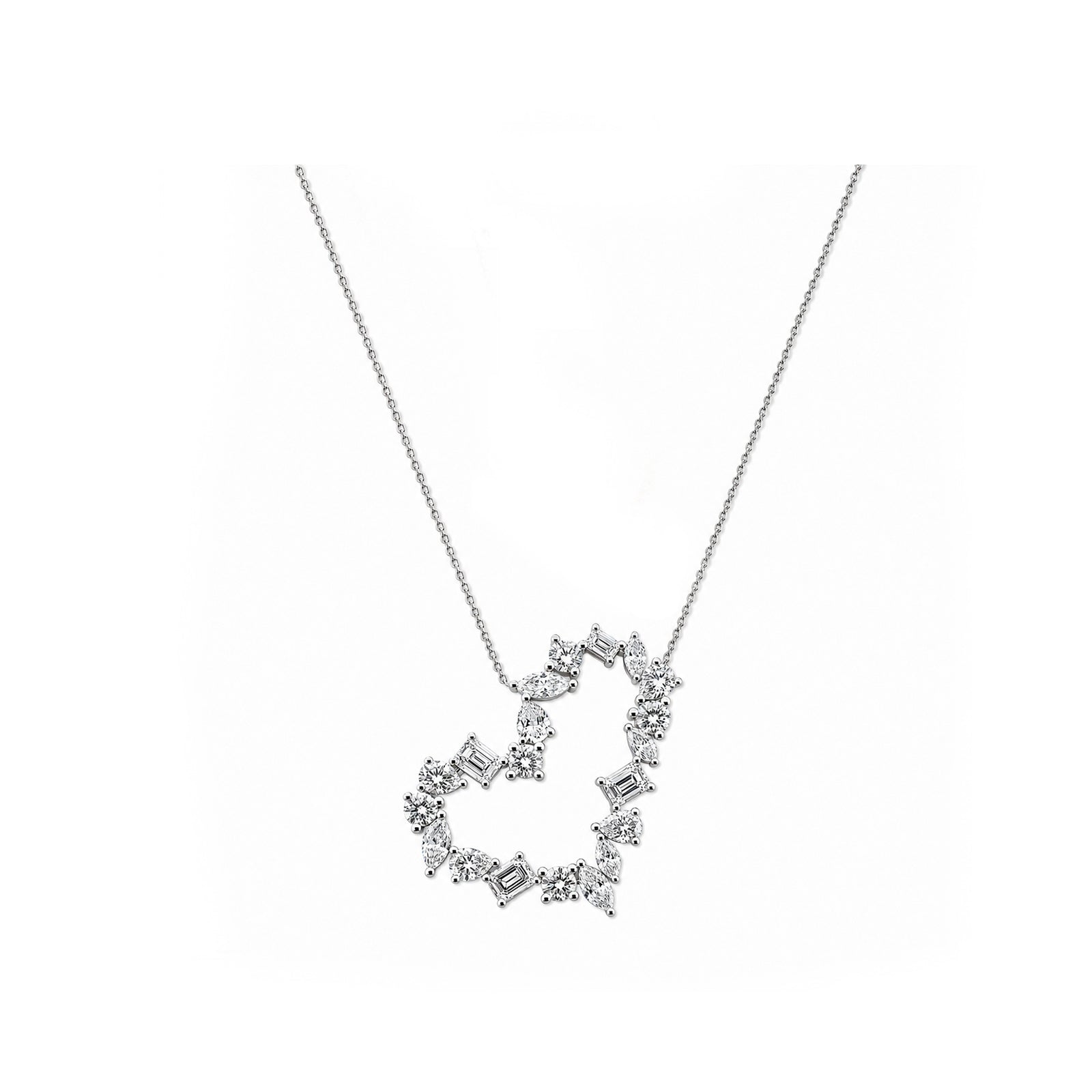 14K Gold  Mixed-Cut Lab-Grown Diamonds Open Heart Pendant Necklace