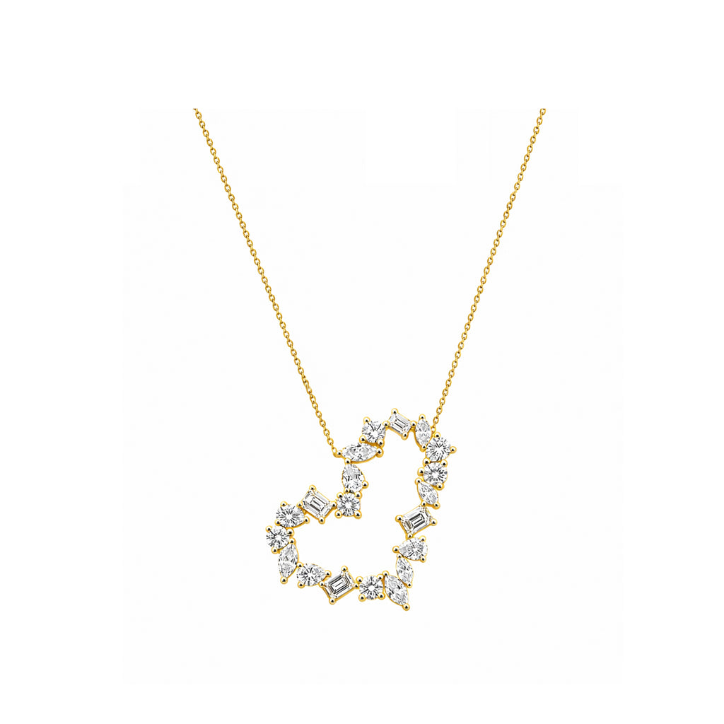 14K Gold  Mixed-Cut Lab-Grown Diamonds Open Heart Pendant Necklace
