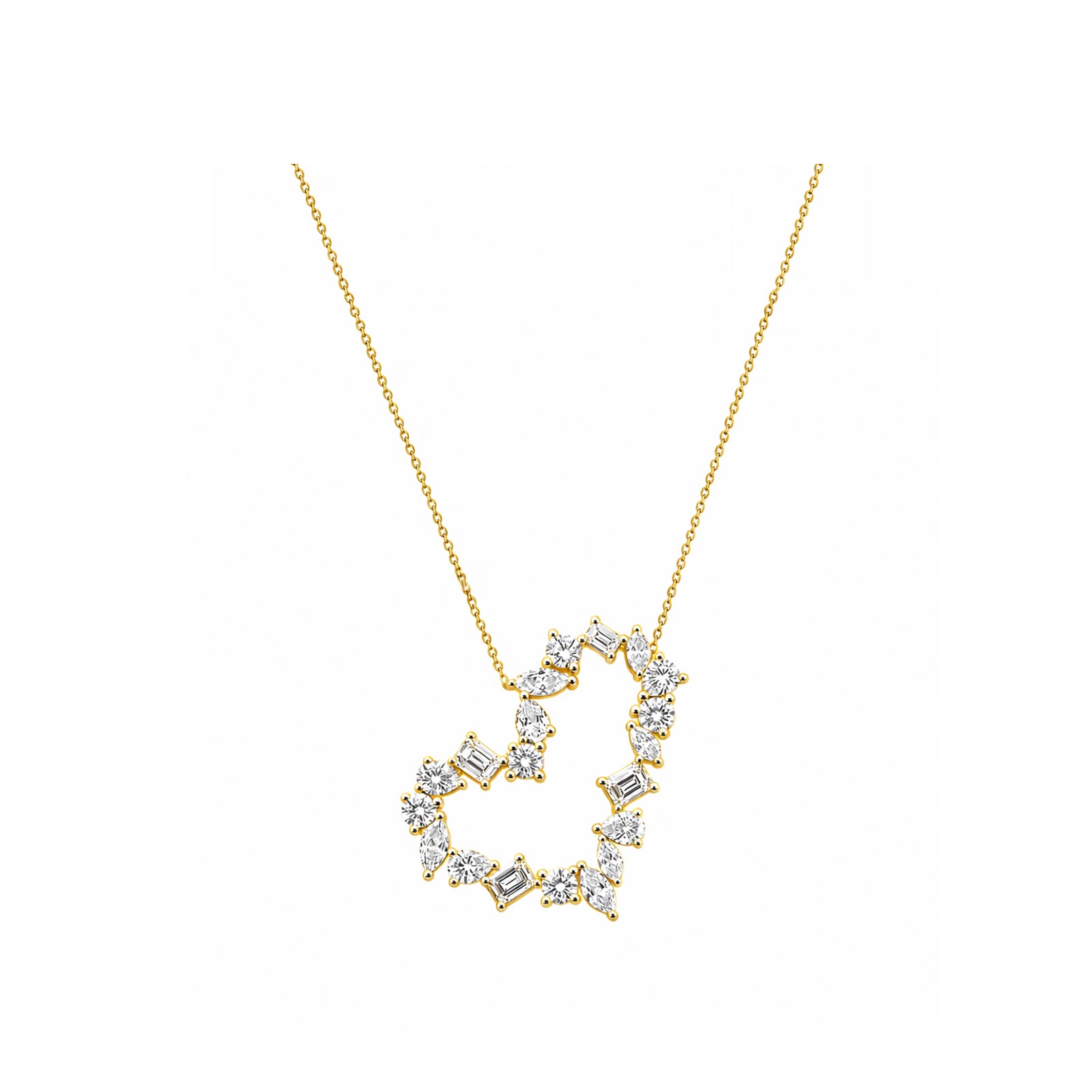 14K Gold  Mixed-Cut Lab-Grown Diamonds Open Heart Pendant Necklace