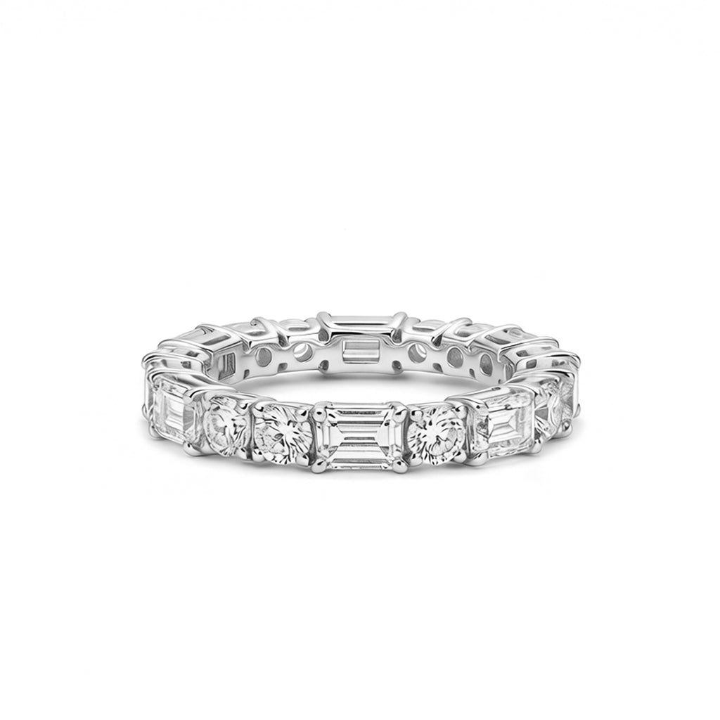 Geometric Alternating Cut Diamond Eternity Ring in White Gold