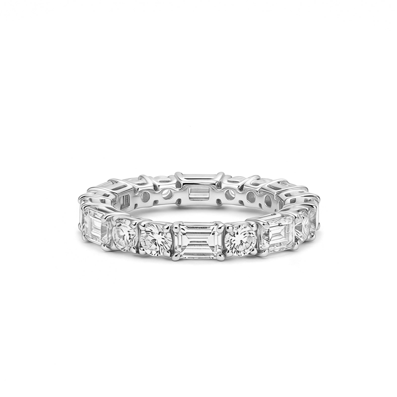 Geometric Alternating Cut Diamond Eternity Ring in White Gold