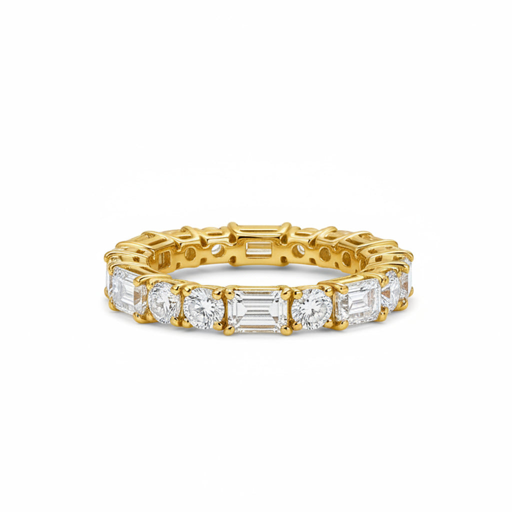 Geometric Alternating Cut Diamond Eternity Ring in White Gold