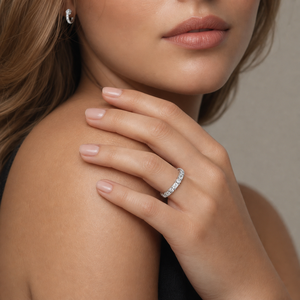 Geometric Alternating Cut Diamond Eternity Ring in White Gold