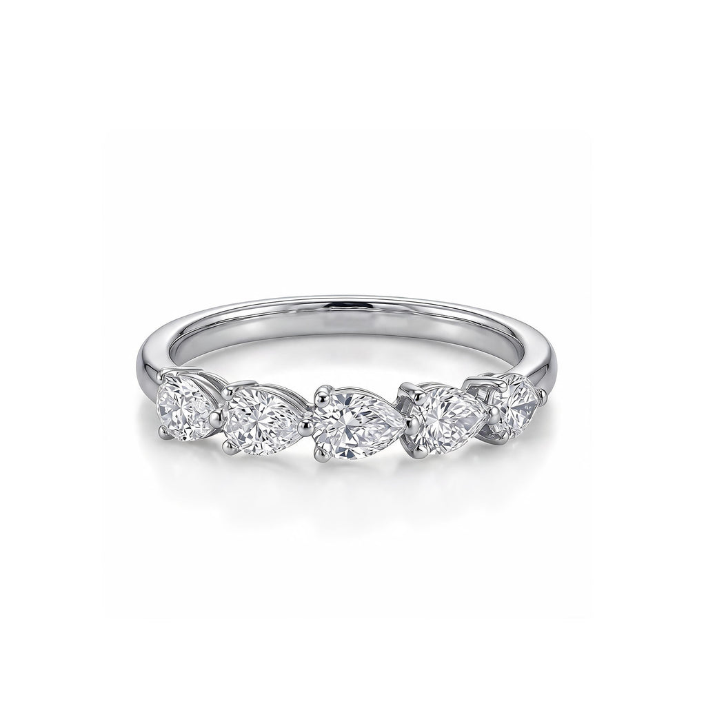 Pear Cut Half Eternity Band with Alternating Stones in 14K White Gold