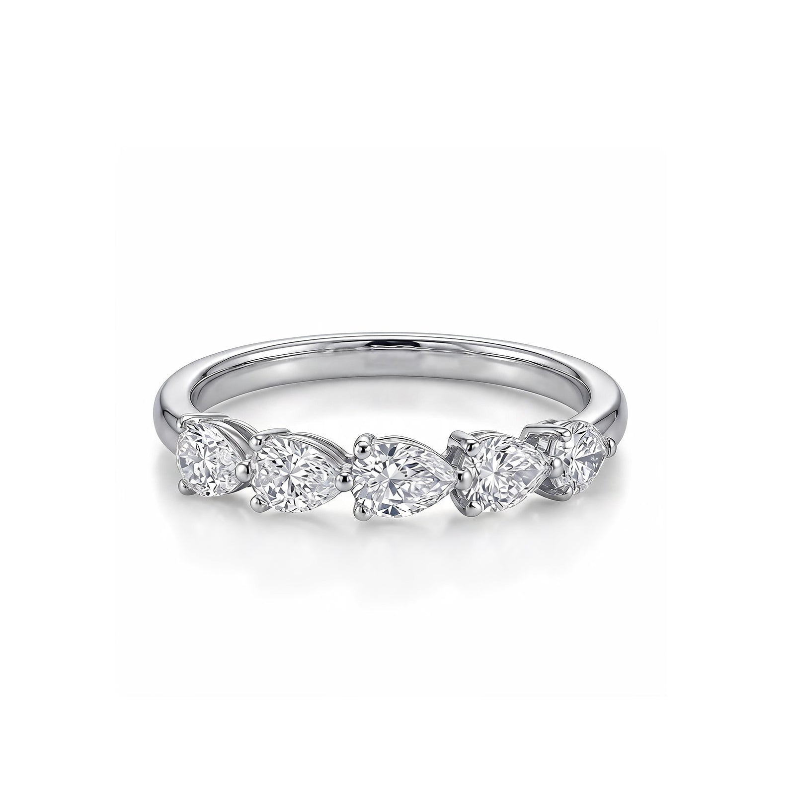 Pear Cut Half Eternity Band with Alternating Stones in 14K White Gold