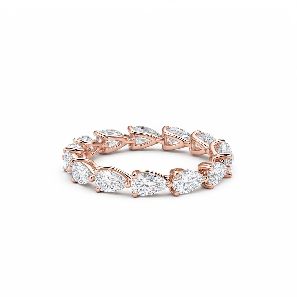 14K White Gold Plated Pear Cut lab-diamond Eternity Band, Full Stackable Ring