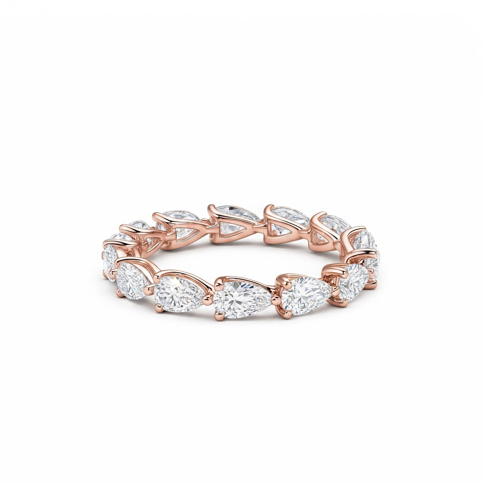 14K White Gold Plated Pear Cut lab-diamond Eternity Band, Full Stackable Ring