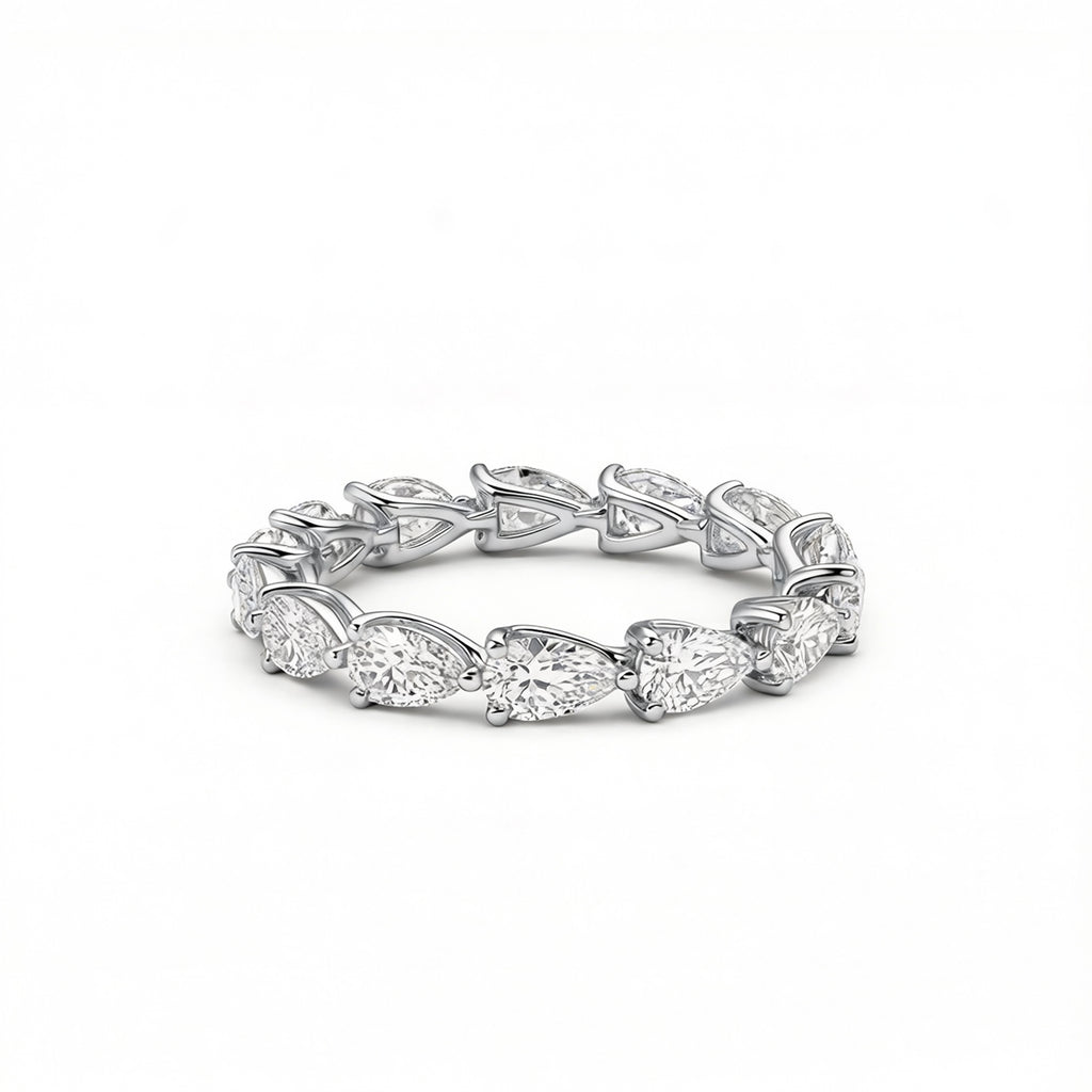 14K White Gold Plated Pear Cut lab-diamond Eternity Band, Full Stackable Ring