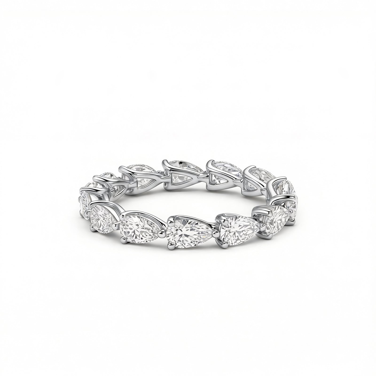 14K White Gold Plated Pear Cut lab-diamond Eternity Band, Full Stackable Ring