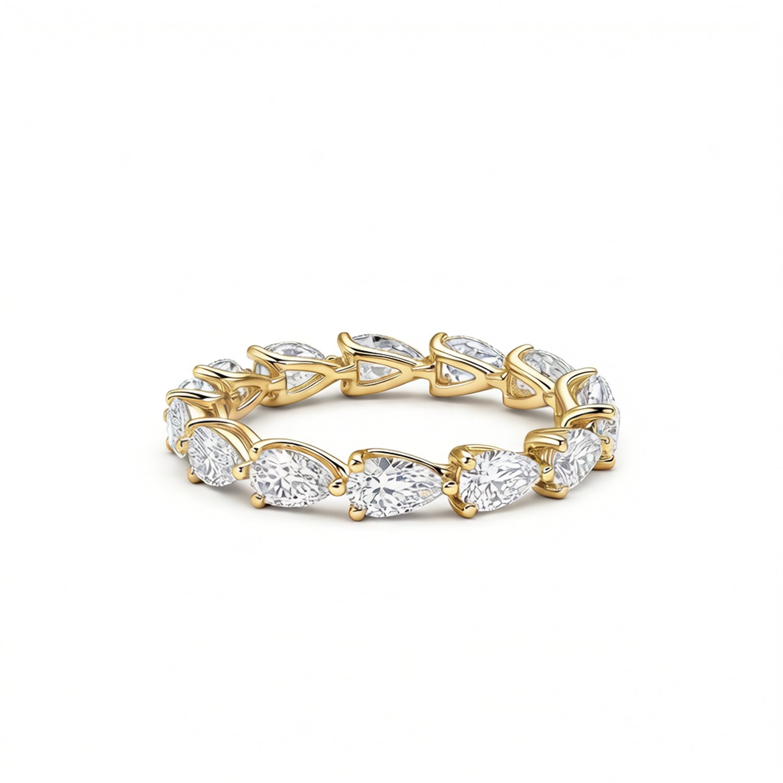 14K White Gold Plated Pear Cut lab-diamond Eternity Band, Full Stackable Ring