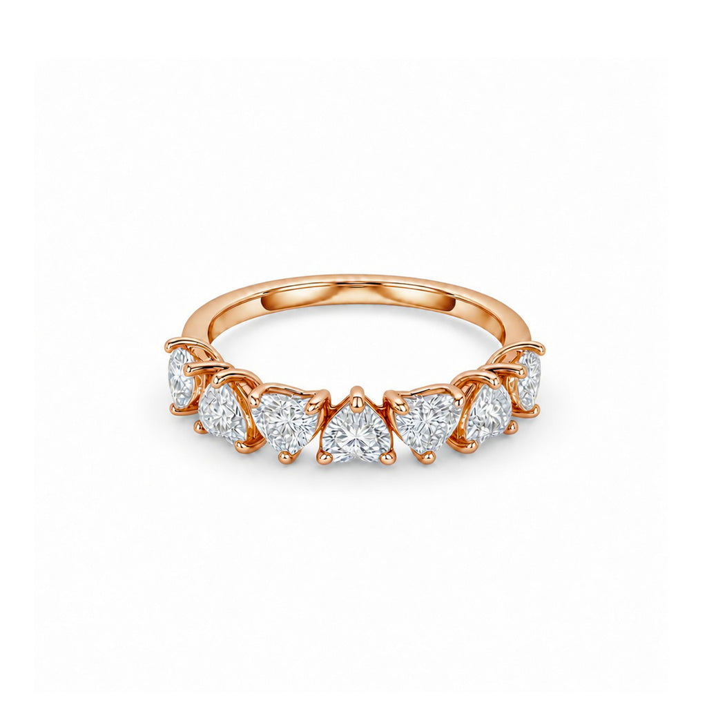 14K White Gold Plated Heart Cut Lab-diamond Half Eternity Band, Stackable Ring