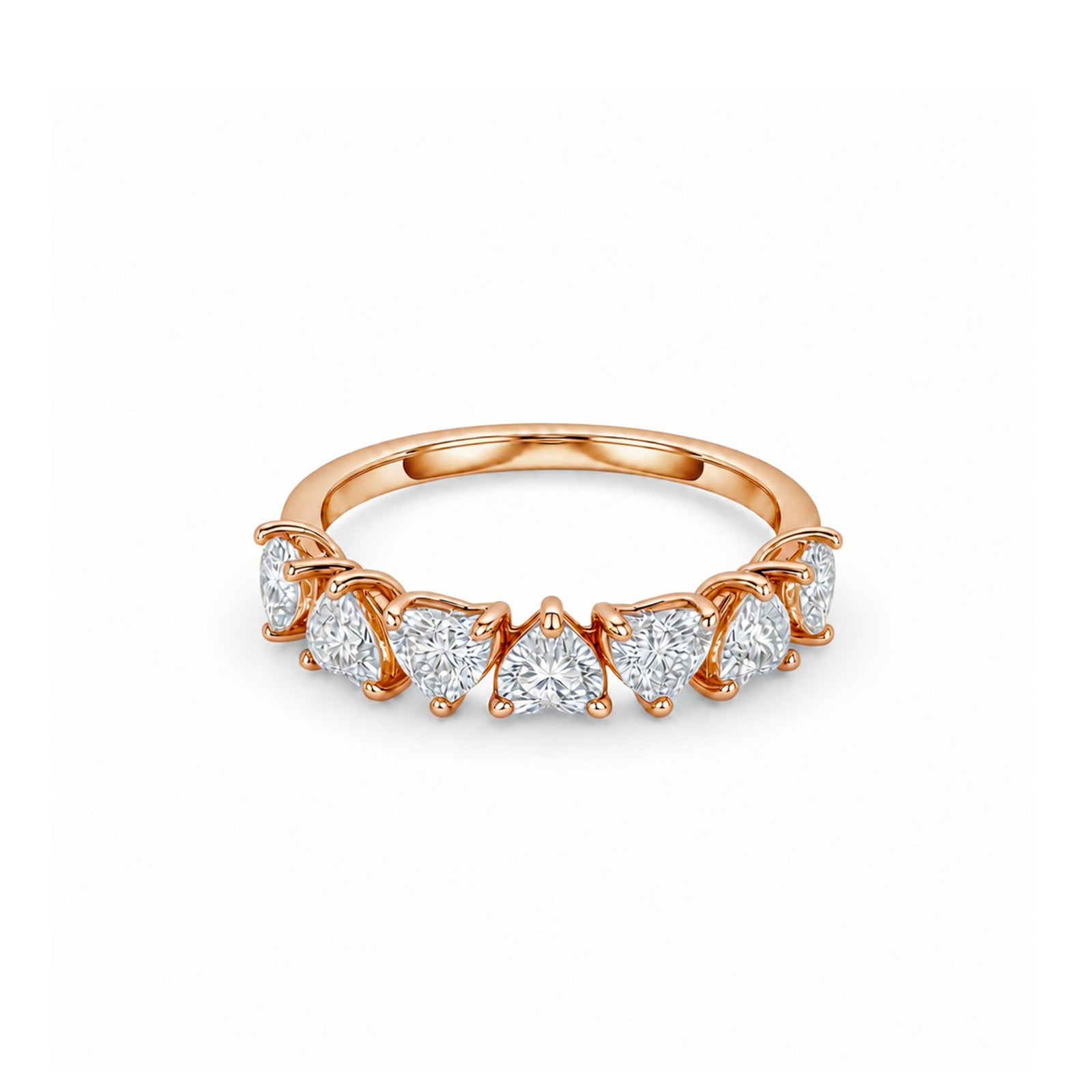 14K White Gold Plated Heart Cut Lab-diamond Half Eternity Band, Stackable Ring