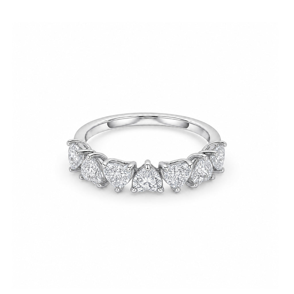 14K White Gold Plated Heart Cut Lab-diamond Half Eternity Band, Stackable Ring