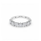 14K White Gold Plated Heart Cut Lab-diamond Half Eternity Band, Stackable Ring