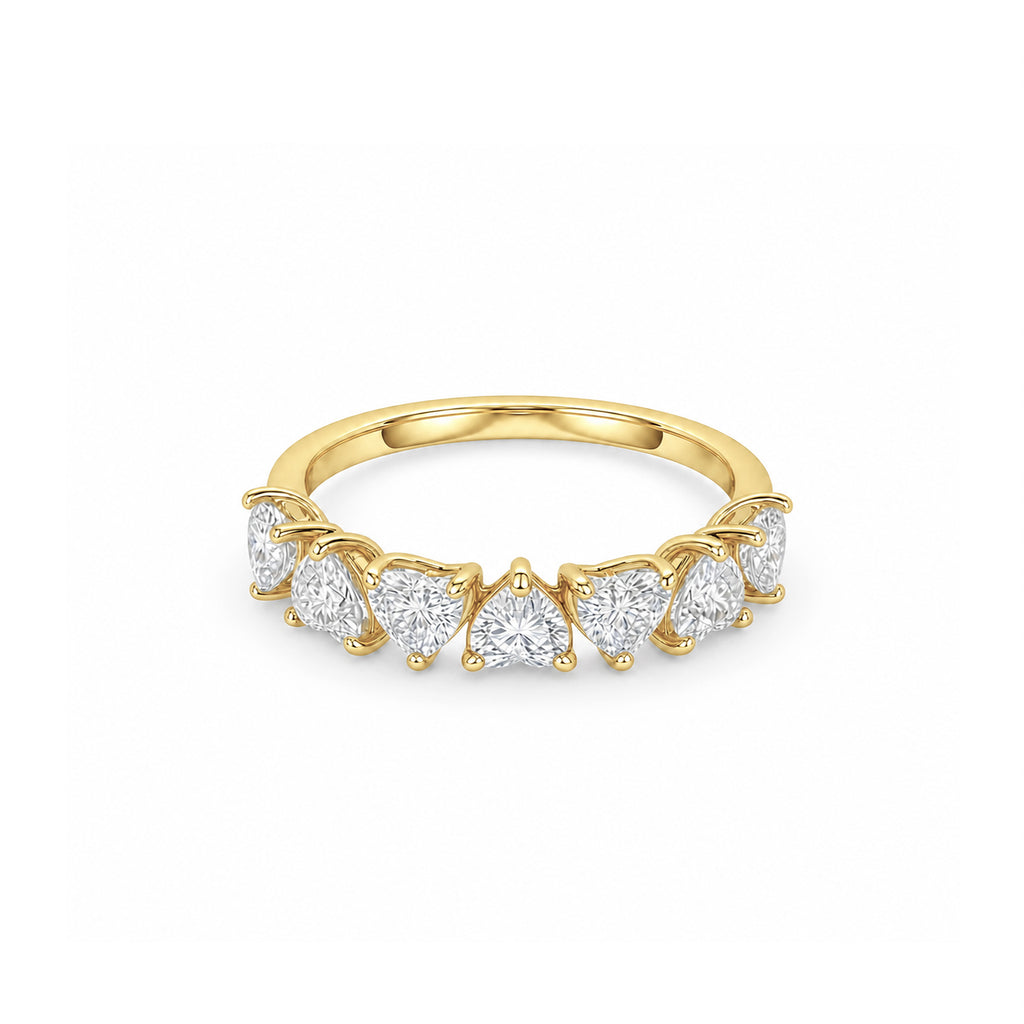 14K White Gold Plated Heart Cut Lab-diamond Half Eternity Band, Stackable Ring