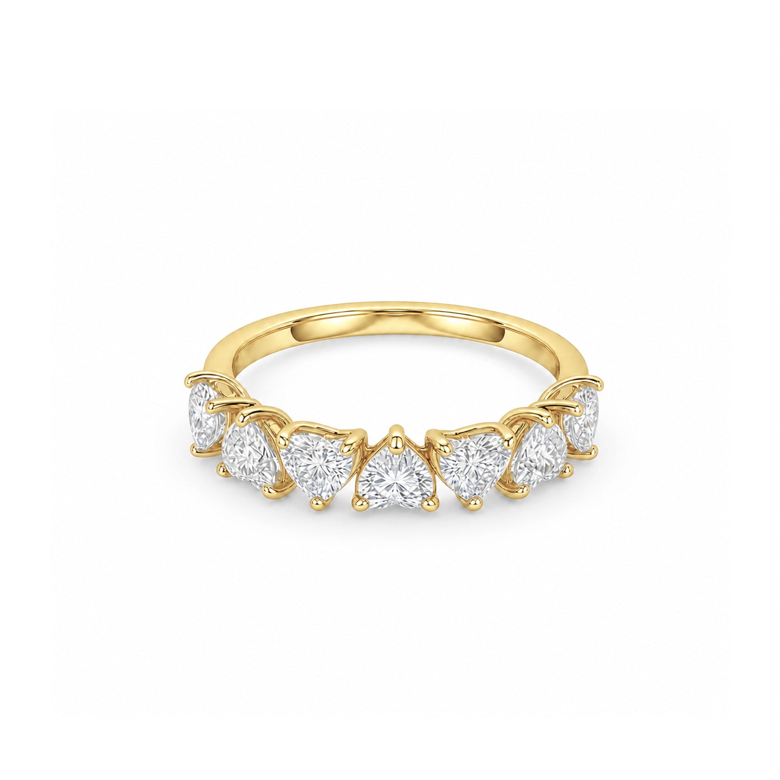 14K White Gold Plated Heart Cut Lab-diamond Half Eternity Band, Stackable Ring