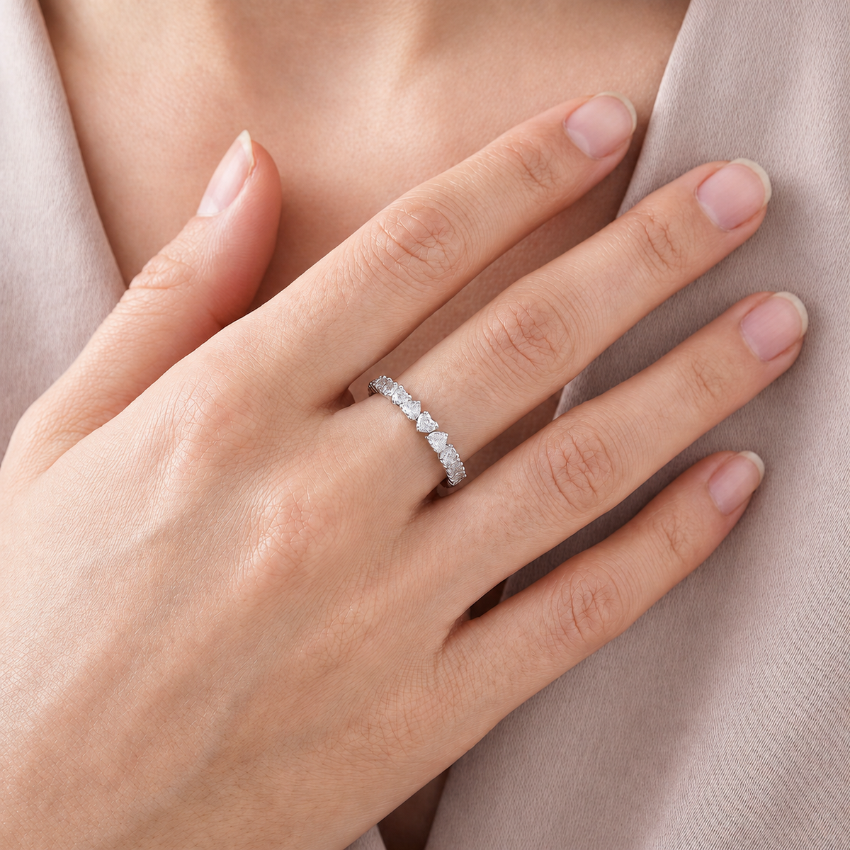 Heart Cut Eternity Stackable Ring, Perfect Promise & Anniversary Gift for Her