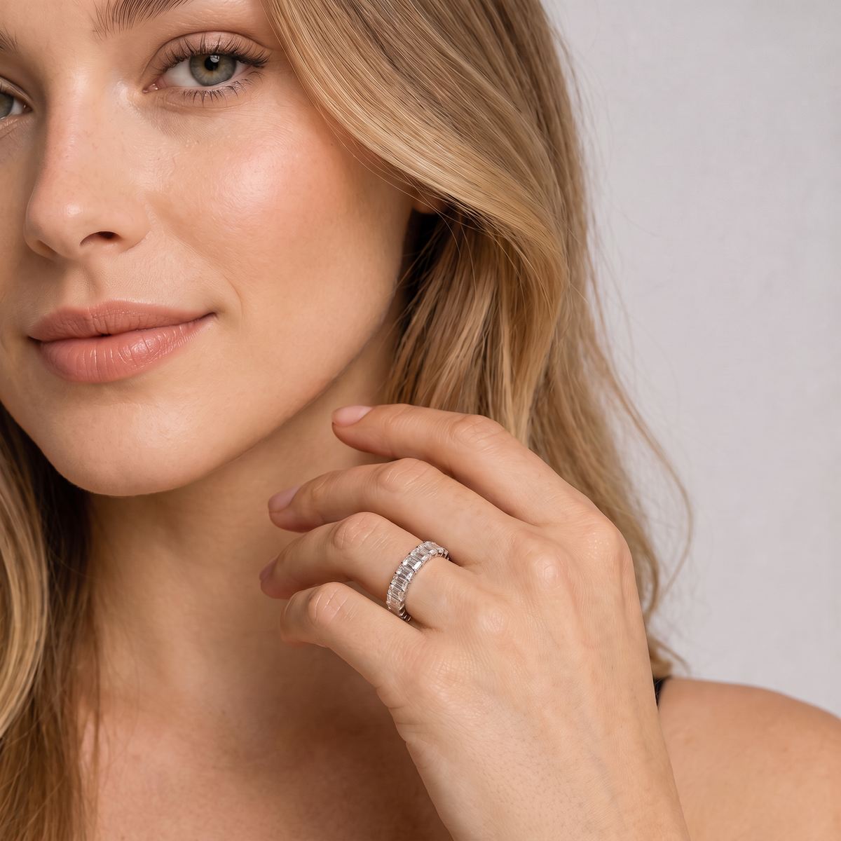 Emerald Cut Full Eternity Stackable Ring, Perfect Promise & Anniversary Gift for Her