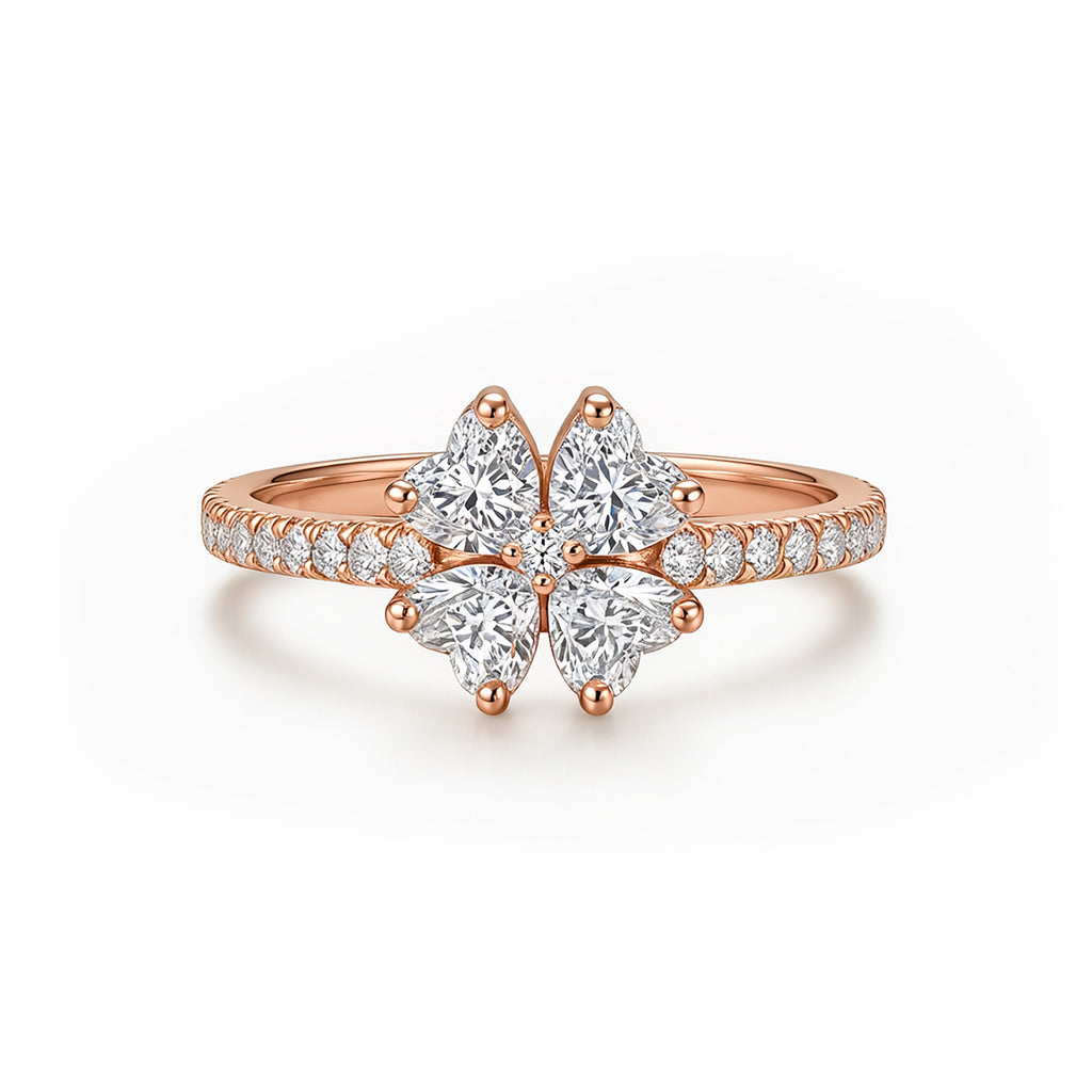 14K Gold Four-Leaf Clover Lab-Grown Diamond Band Ring
