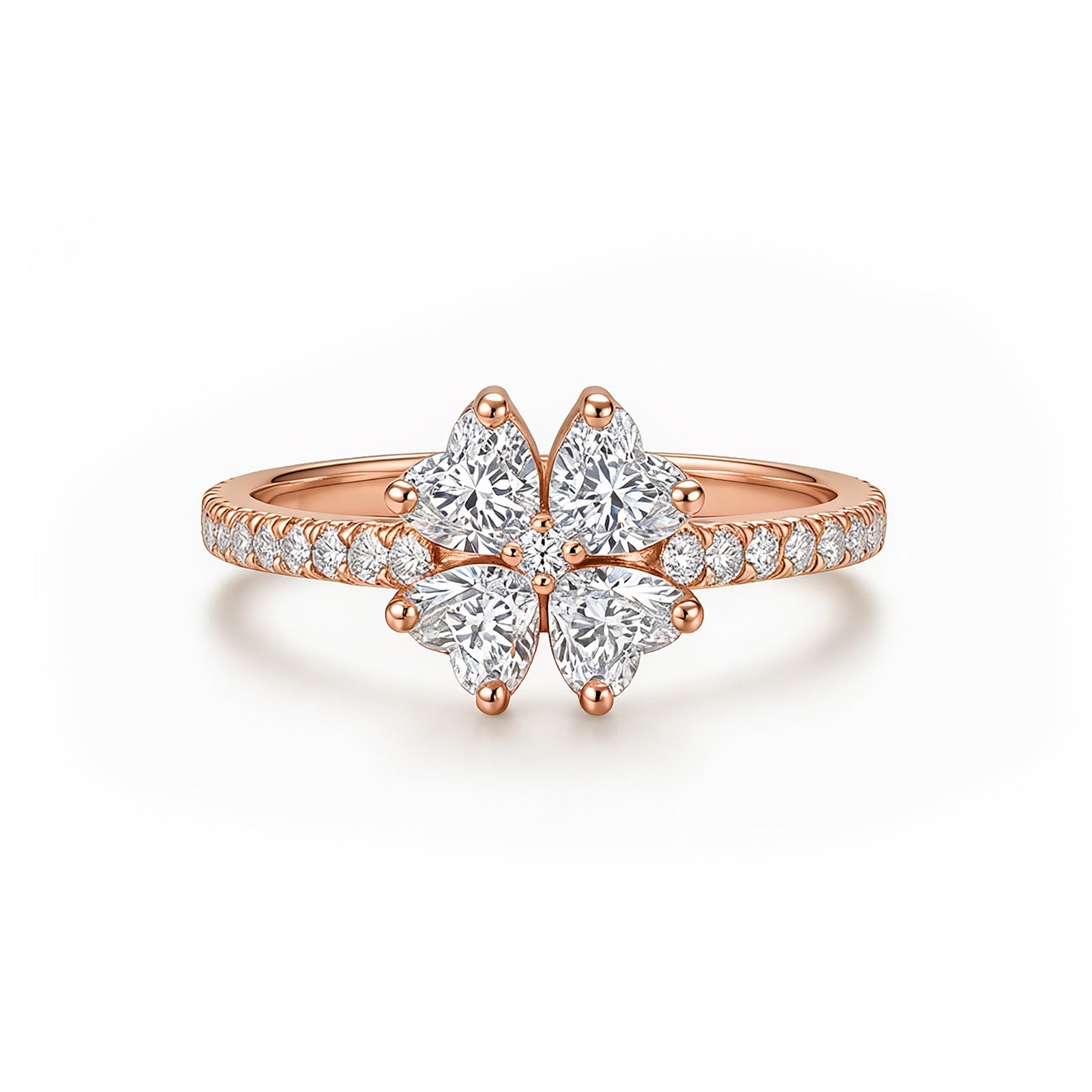14K Gold Four-Leaf Clover Lab-Grown Diamond Band Ring