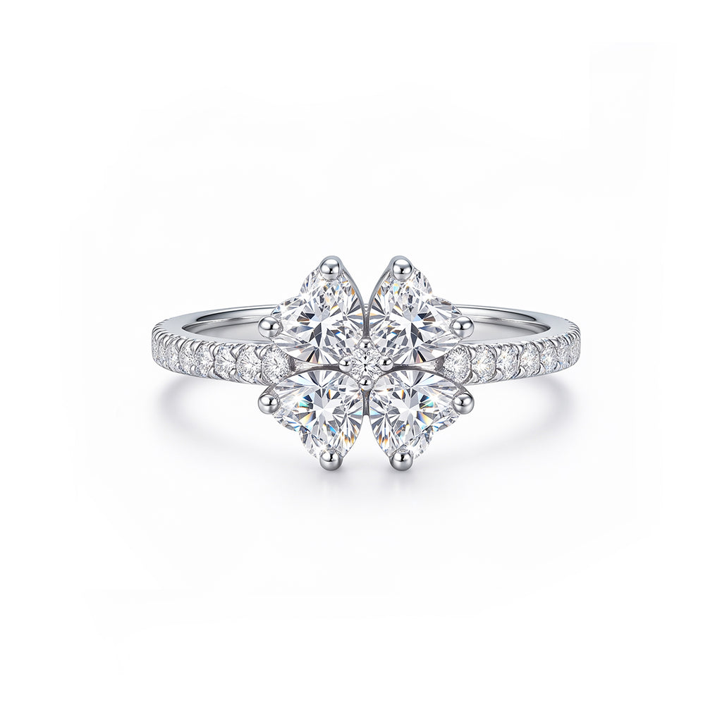 14K Gold Four-Leaf Clover Lab-Grown Diamond Band Ring