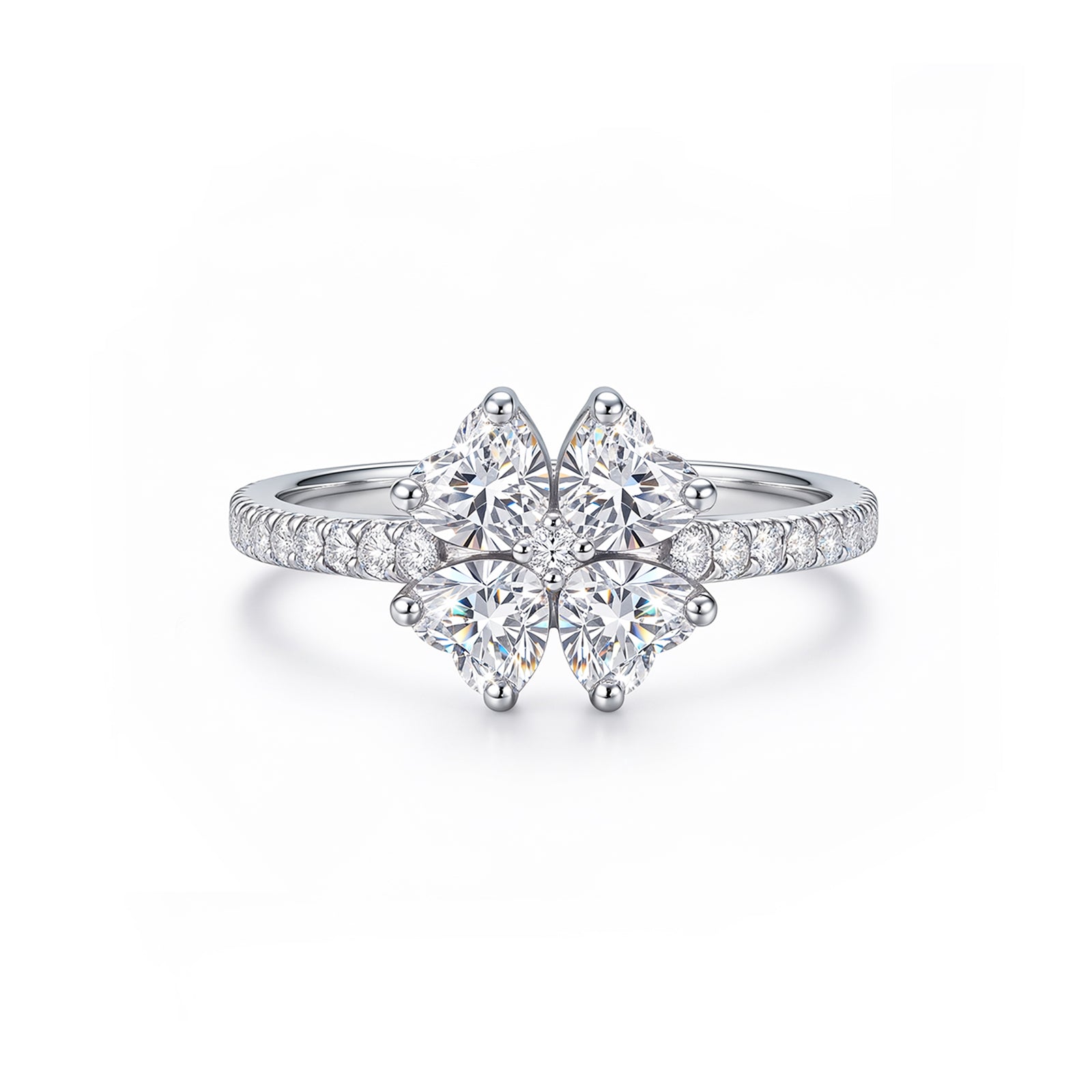 14K Gold Four-Leaf Clover Lab-Grown Diamond Band Ring