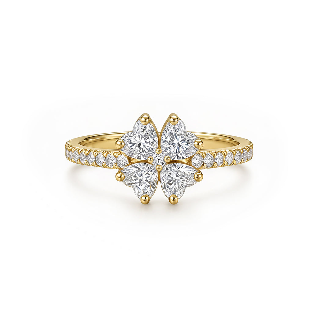 14K Gold Four-Leaf Clover Lab-Grown Diamond Band Ring