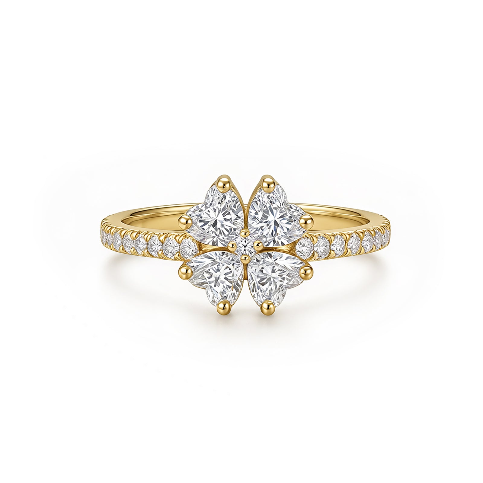 14K Gold Four-Leaf Clover Lab-Grown Diamond Band Ring