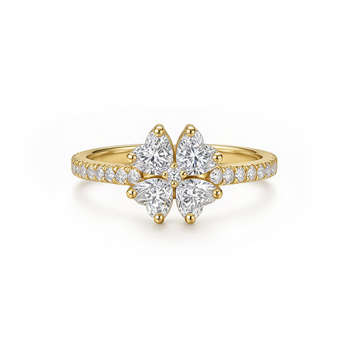 14K Gold Four-Leaf Clover Lab-Grown Diamond Band Ring