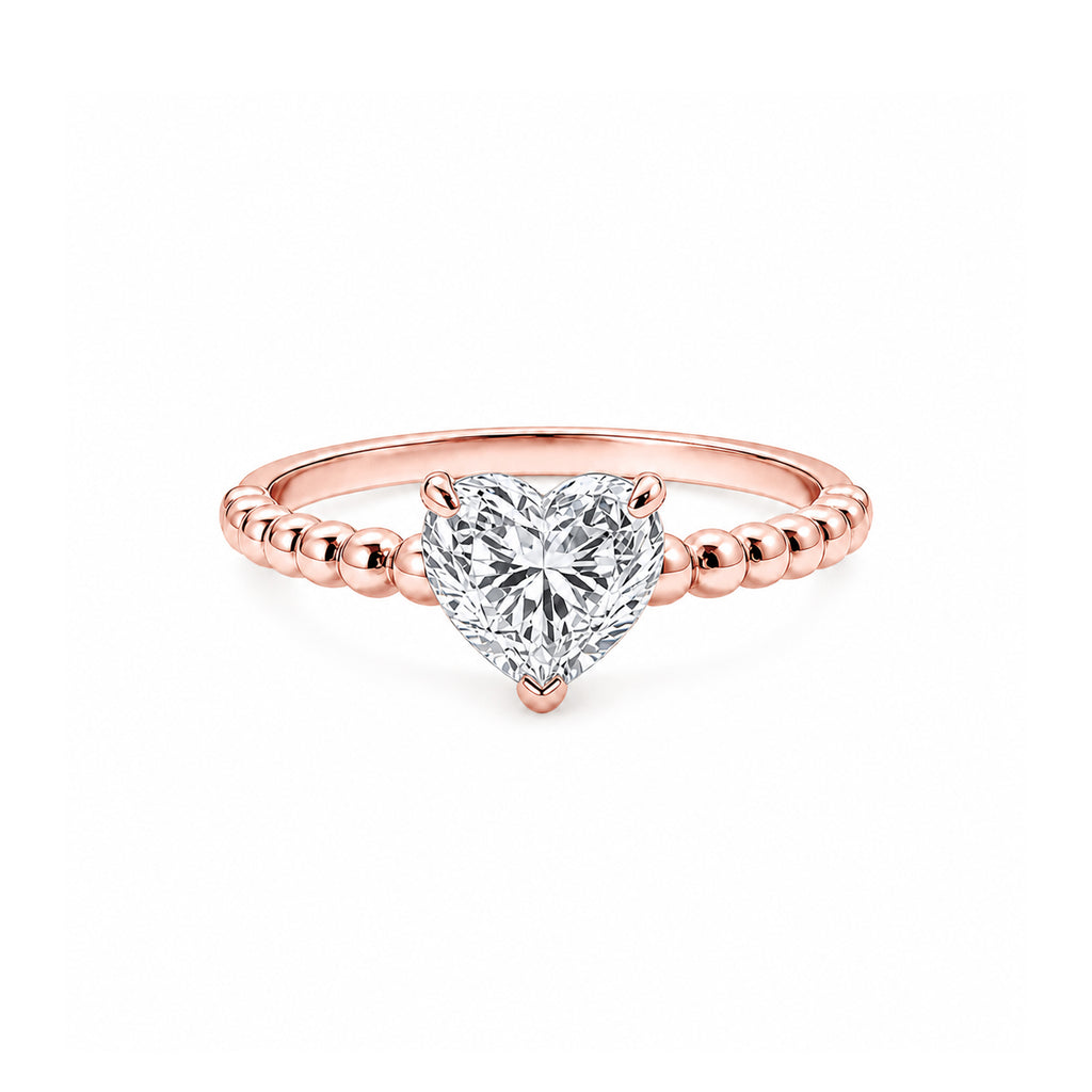 14K Yellow Gold Beaded Band Heart Cut Lab-Grown Diamond Ring