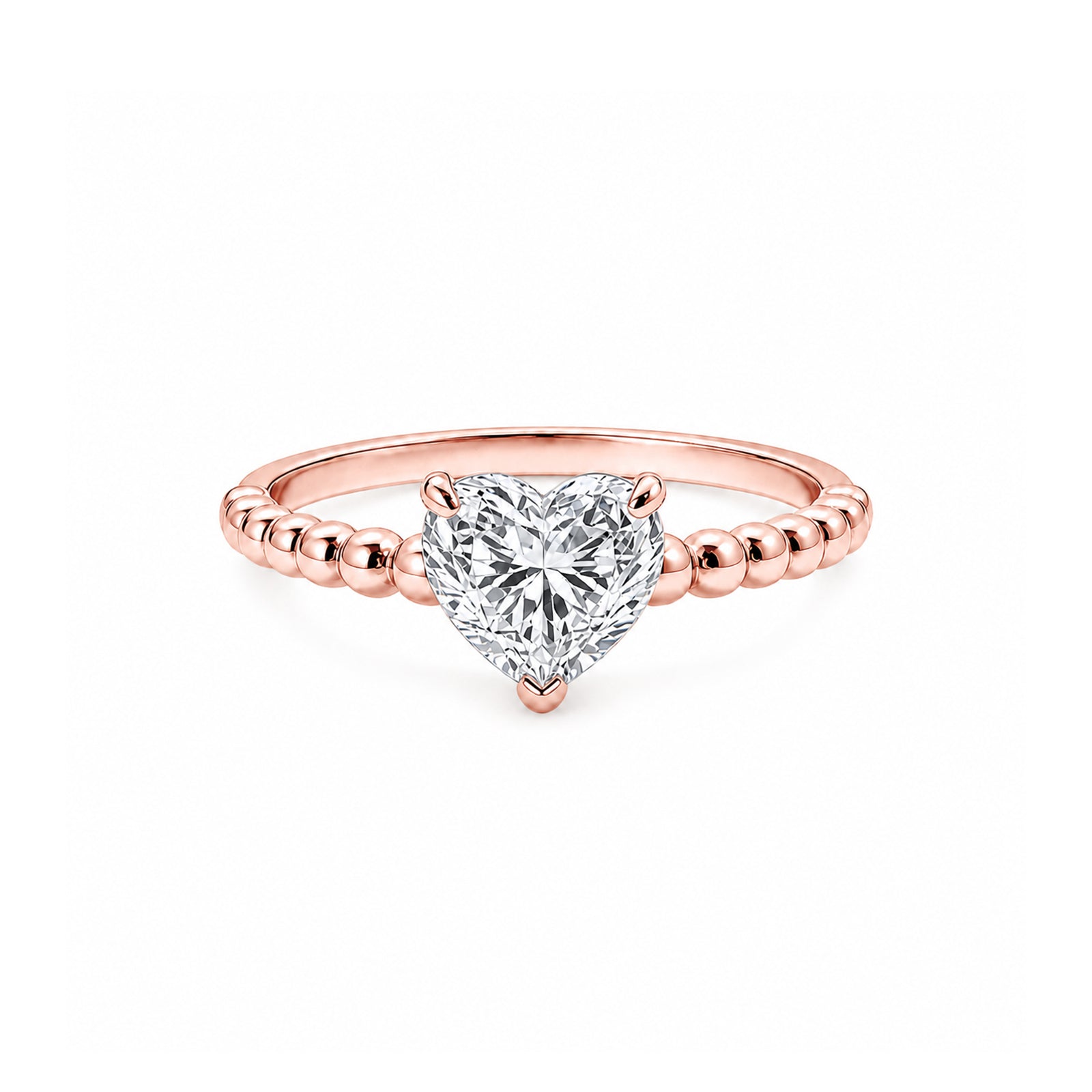 14K Yellow Gold Beaded Band Heart Cut Lab-Grown Diamond Ring