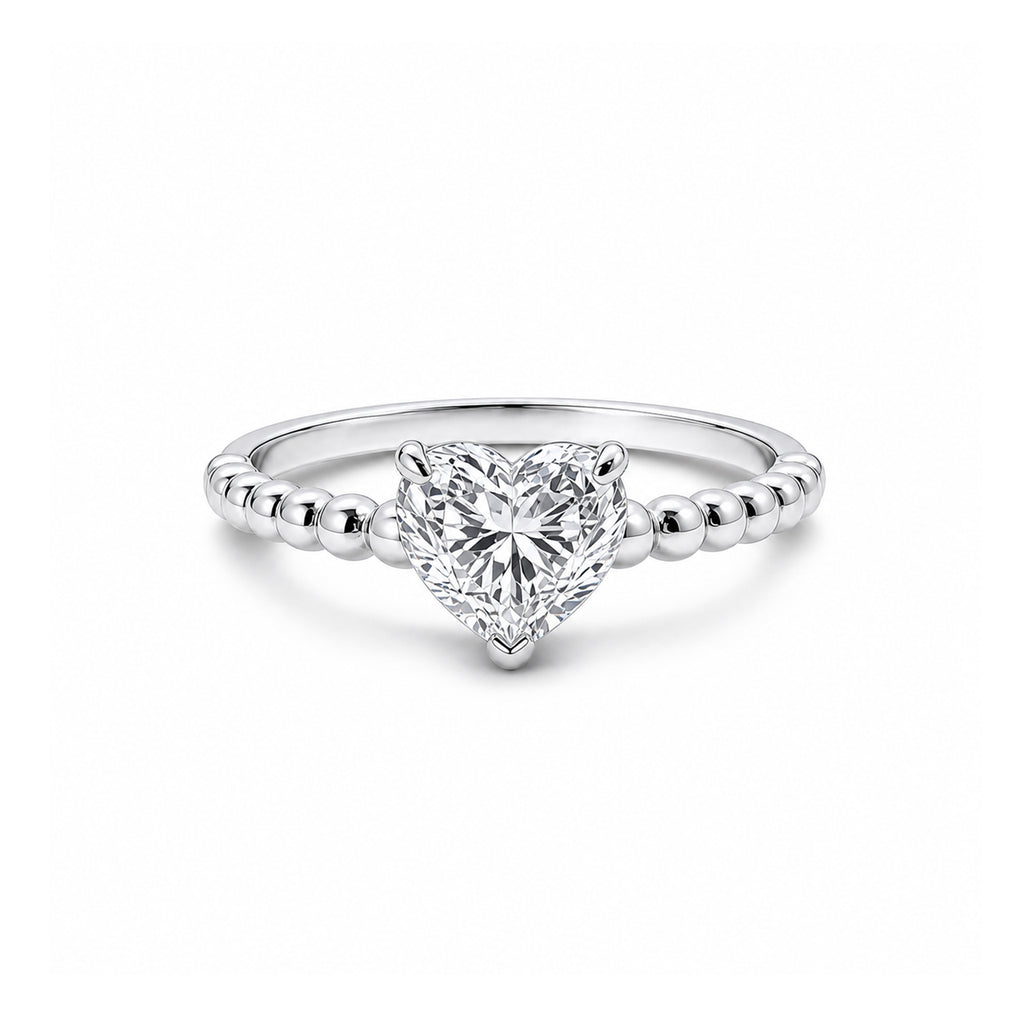 14K Yellow Gold Beaded Band Heart Cut Lab-Grown Diamond Ring