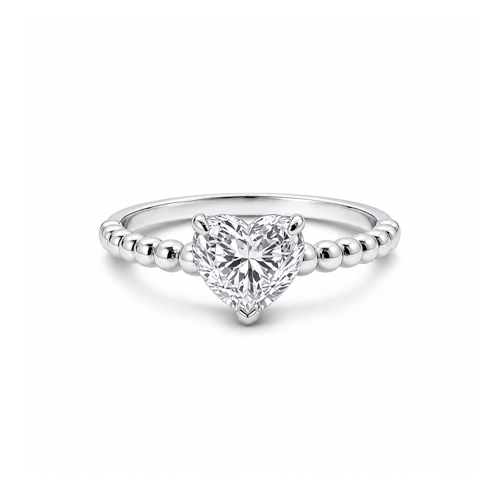 14K Yellow Gold Beaded Band Heart Cut Lab-Grown Diamond Ring