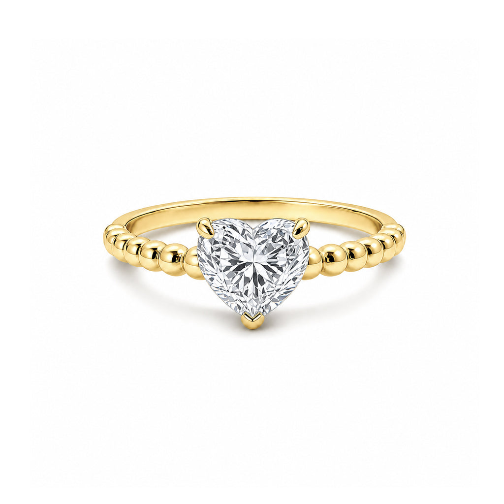 14K Yellow Gold Beaded Band Heart Cut Lab-Grown Diamond Ring
