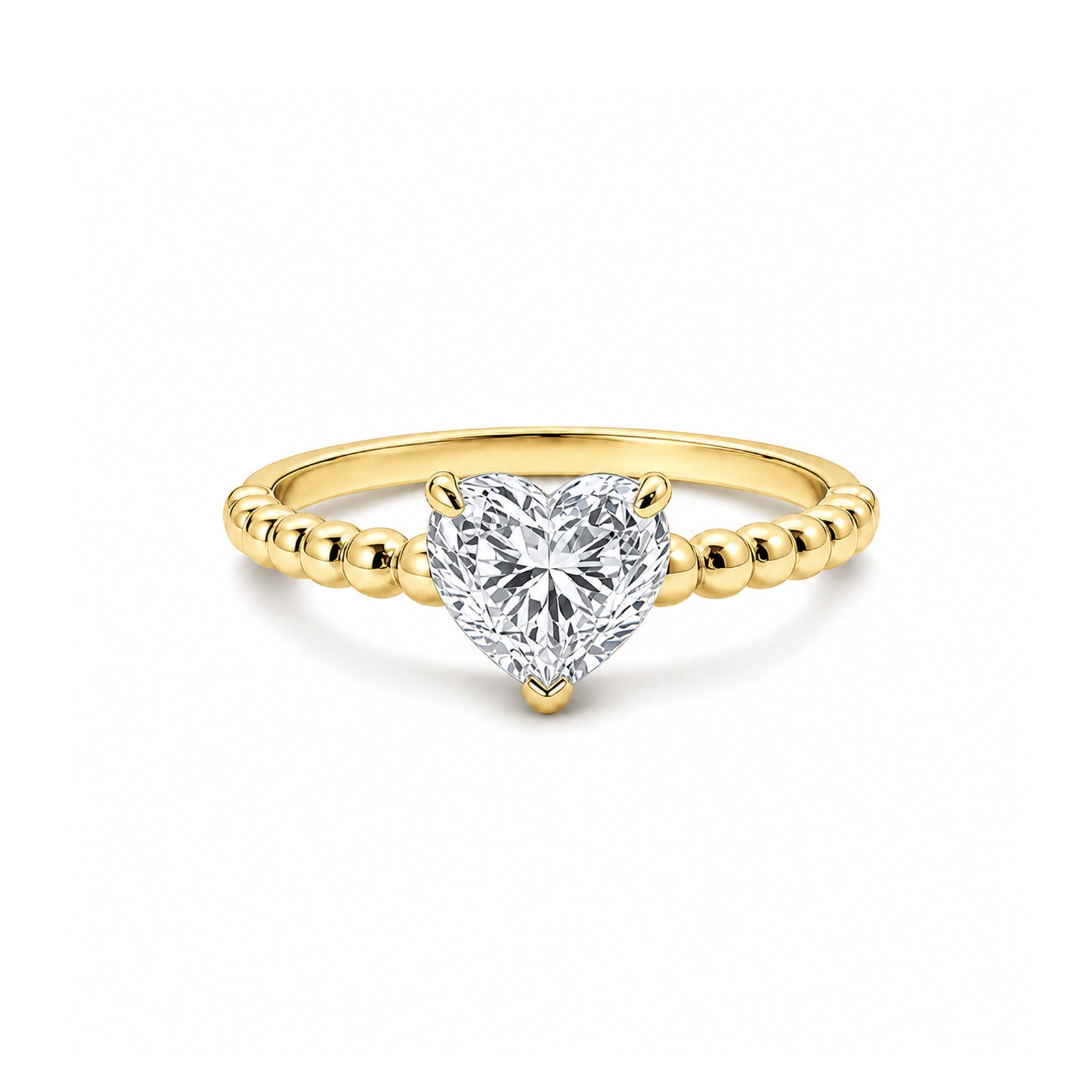 14K Yellow Gold Beaded Band Heart Cut Lab-Grown Diamond Ring