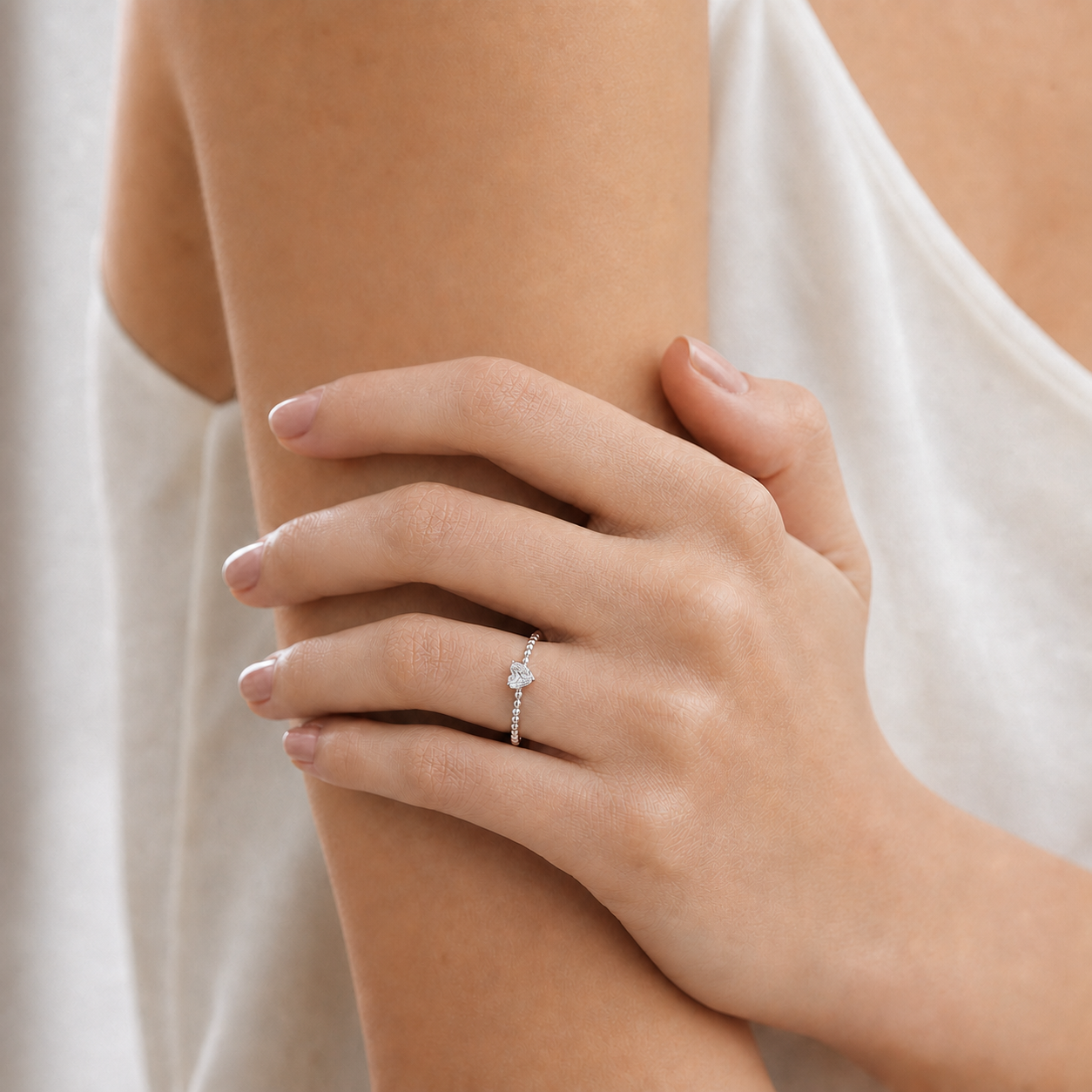 14K Yellow Gold Beaded Band Heart Cut Lab-Grown Diamond Ring