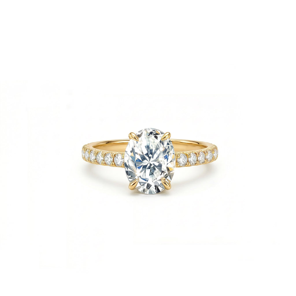 Minimalist 14K White Gold Oval Lab-Grown Diamond Pave Ring