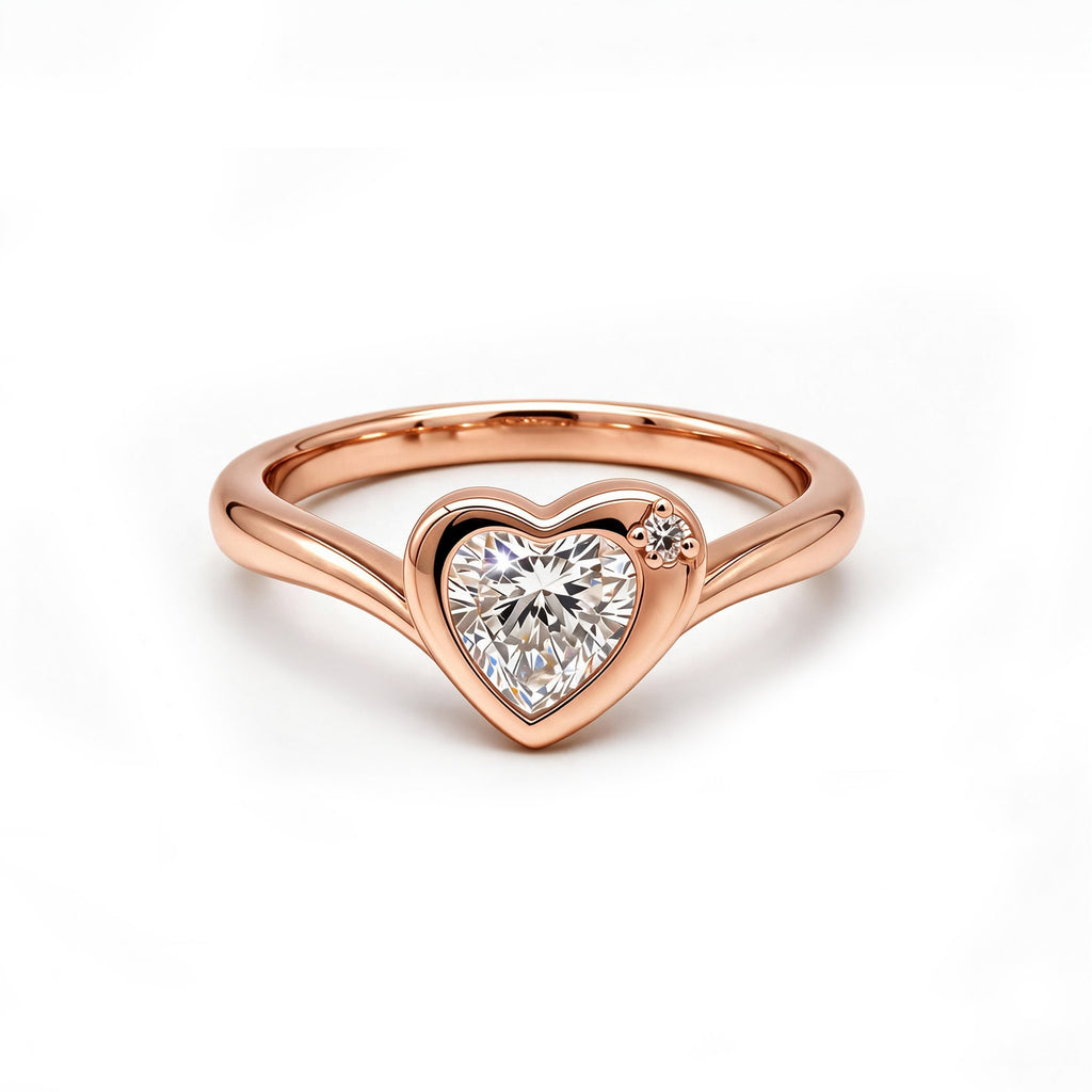14K Rose Gold Side-Stone Heart-Shaped Lab-Grown Diamond Ring