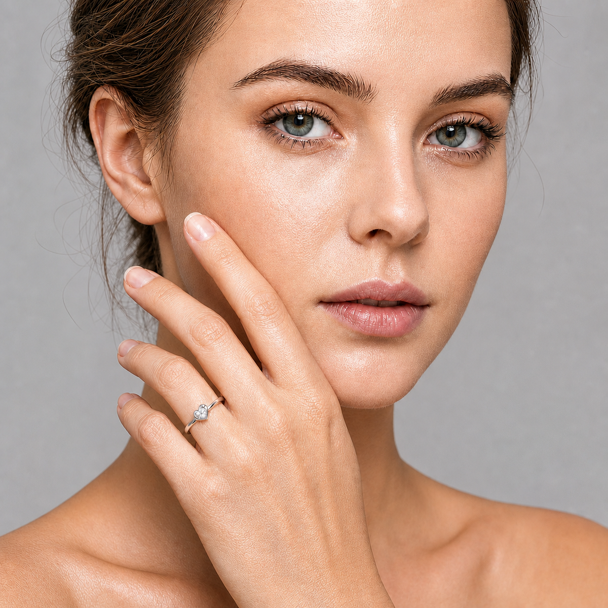 14K Rose Gold Side-Stone Heart-Shaped Lab-Grown Diamond Ring