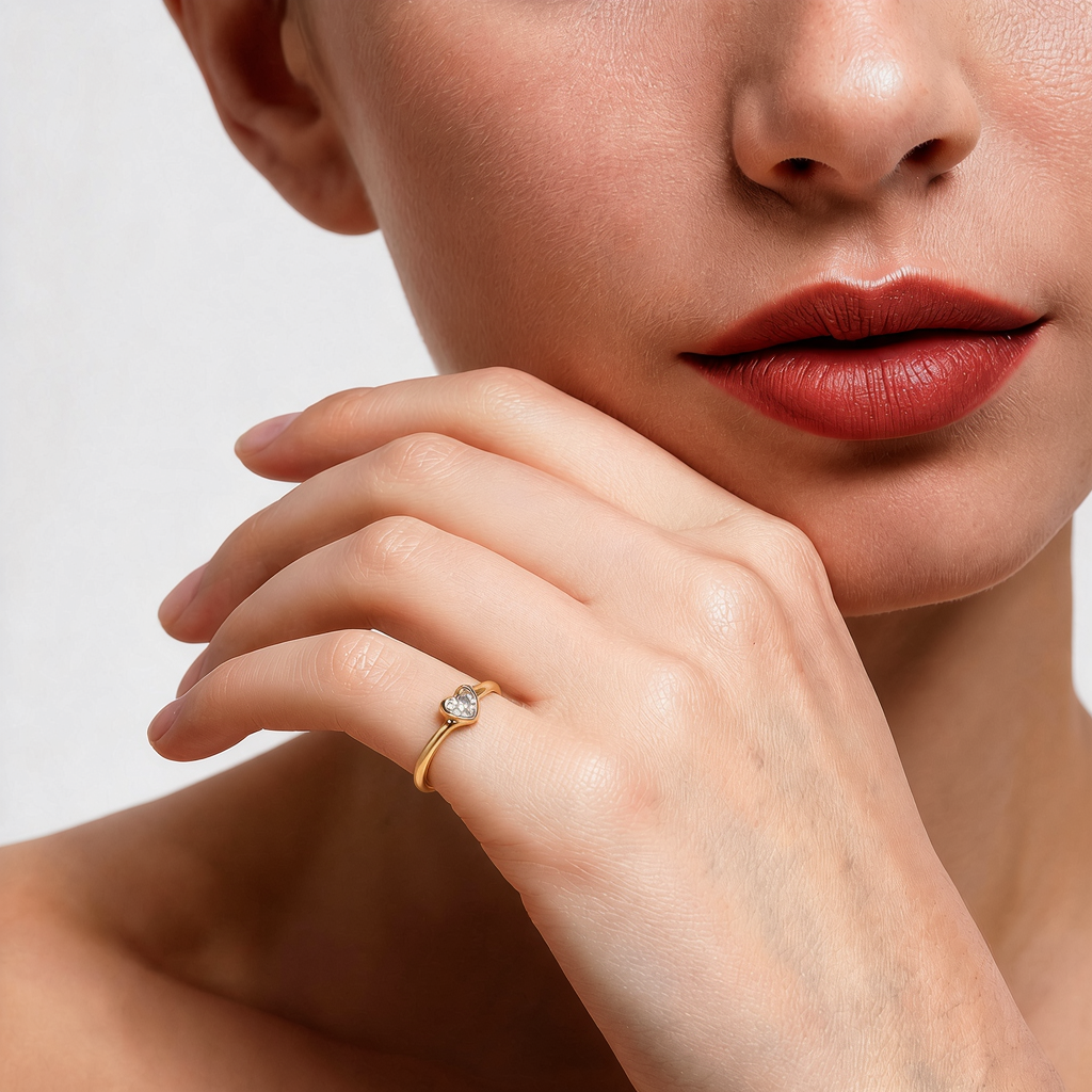 14K Rose Gold Side-Stone Heart-Shaped Lab-Grown Diamond Ring