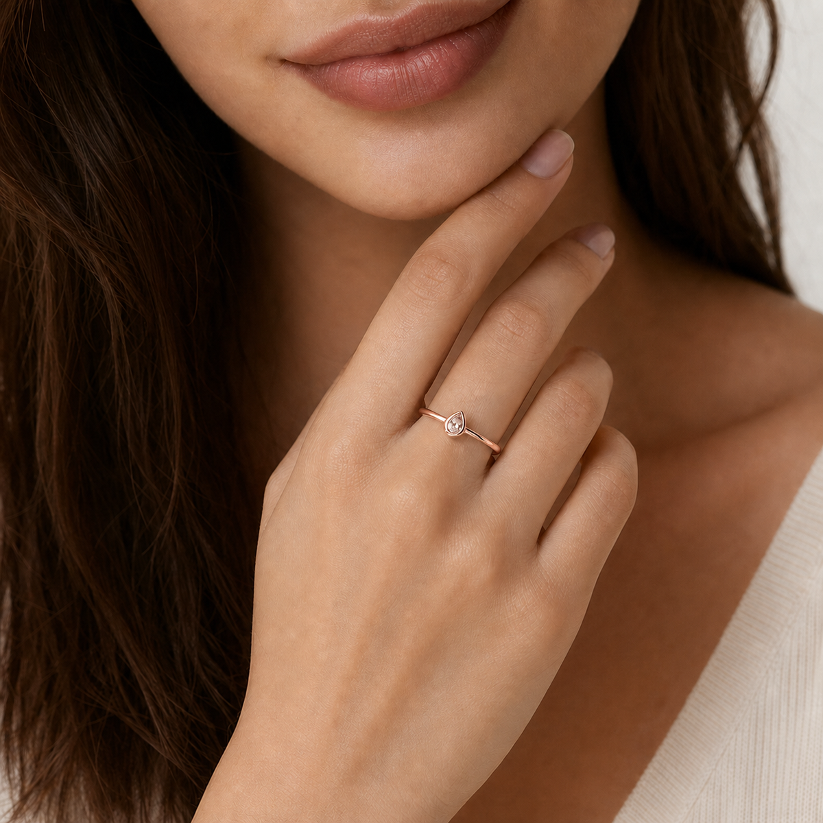 14K Rose Gold Side-Stone Pear-Shaped Lab-Grown Diamond Ring