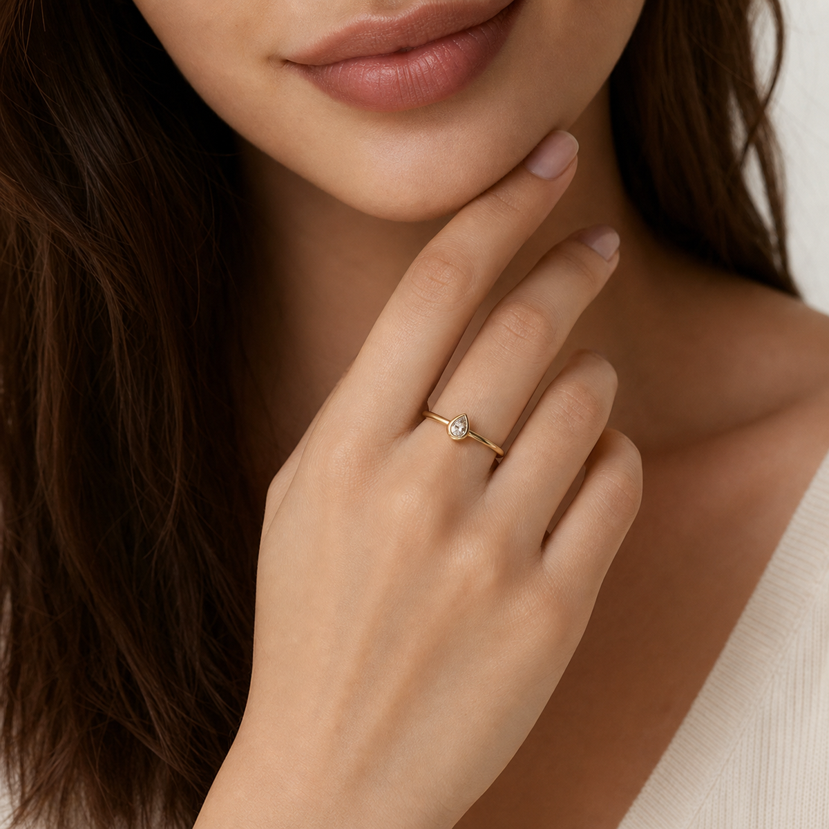 14K Rose Gold Side-Stone Pear-Shaped Lab-Grown Diamond Ring