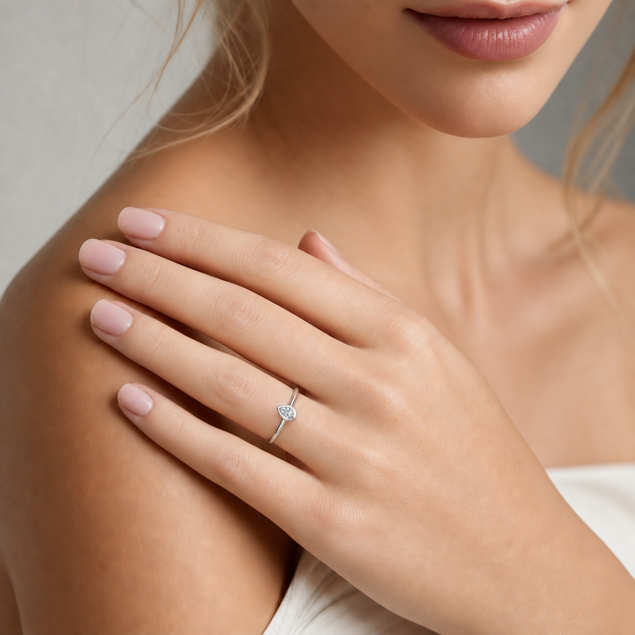 14K Rose Gold Side-Stone Pear-Shaped Lab-Grown Diamond Ring