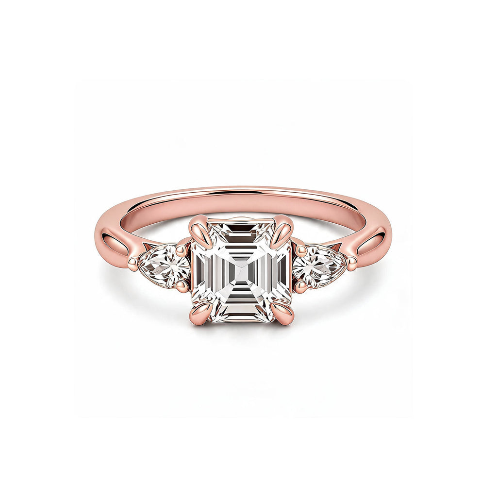 14K Yellow Gold Square-Shaped Lab-Grown Diamond Side-Stone Ring