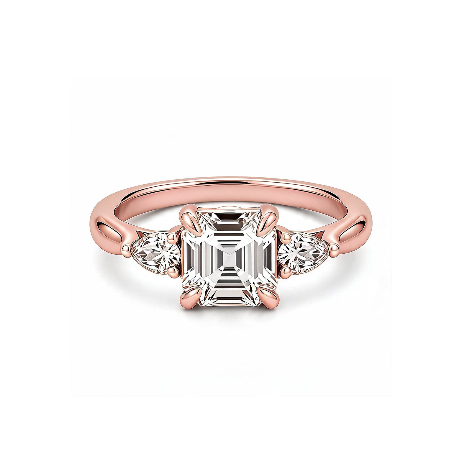 14K Yellow Gold Square-Shaped Lab-Grown Diamond Side-Stone Ring